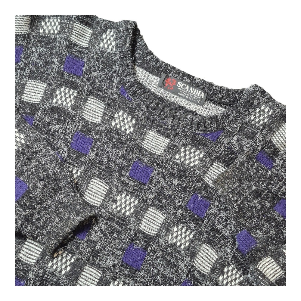 VTG Scandia Men's L USA Geometric Grandpa‎ Sweater Blue Black Cozy